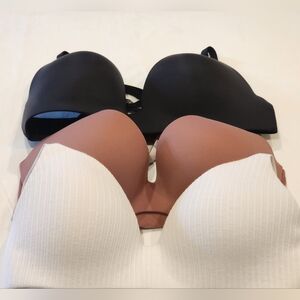 Bundle of Victoria's Secret Smooth Molded Bras in Black, Mauve & White Size 34D